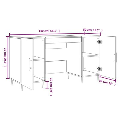 vidaXL Birou, alb, 140x50x75 cm, lemn compozit