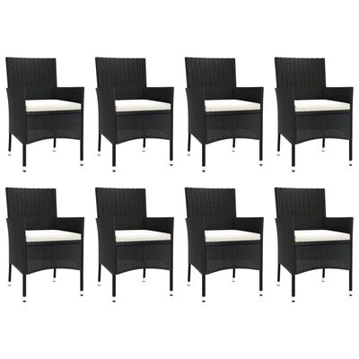 vidaXL Set mobilier de grădină cu perne, 9 piese, negru, poliratan