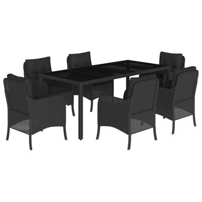 vidaXL Set mobilier de grădină cu perne, 7 piese, negru, poliratan