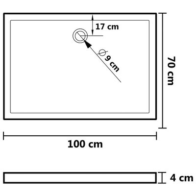 vidaXL Cădiță de duș dreptunghiulară din ABS, negru, 70x100 cm