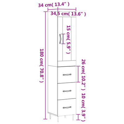 vidaXL Dulap înalt, stejar fumuriu, 34,5x34x180 cm, lemn prelucrat