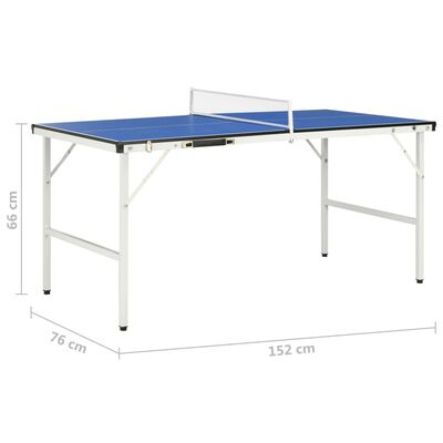 vidaXL Masă de ping pong cu fileu, albastru, 152 x 76 x 66 cm