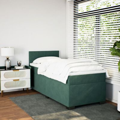 vidaXL Pat box spring cu saltea, verde închis, 100x200 cm, catifea