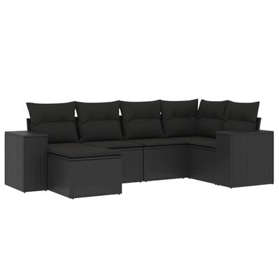 vidaXL Set mobilier de grădină cu perne, 6 piese, negru, poliratan