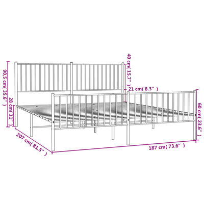 vidaXL Cadru pat fără saltea, tăblie de picioare negru 180x200cm metal