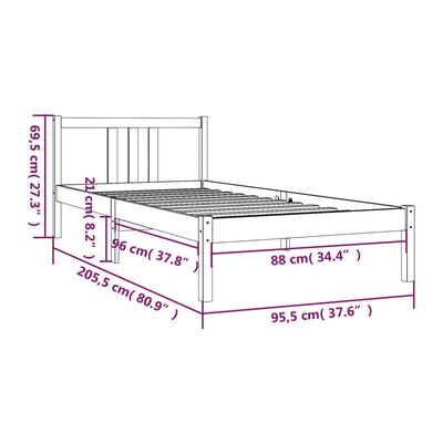 vidaXL Cadru de pat, gri, 90x200 cm, lemn masiv