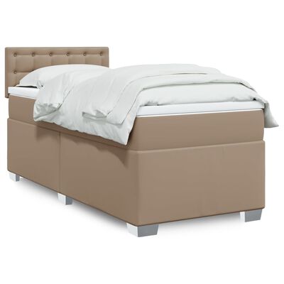 vidaXL Pat box spring cu saltea, cappuccino, 100x200cm piele ecologică