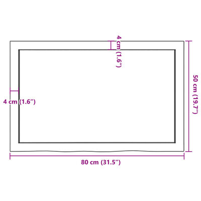 vidaXL Blat de baie, maro deschis, 80x50x(2-6) cm, lemn masiv tratat