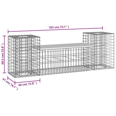 vidaXL Bancă de grădină cu gabion, 183x41x60,5 cm, lemn masiv pin