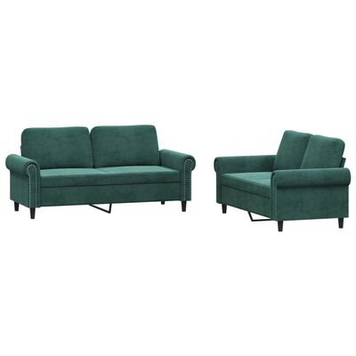 vidaXL Set de canapele cu perne, 2 piese, verde închis, catifea
