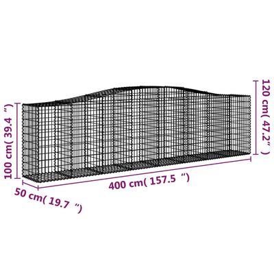 vidaXL Coșuri gabion arcuite 2 buc, 400x50x100/120 cm fier galvanizat