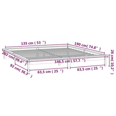 vidaXL Cadru de pat cu LED, dublu, alb, 135x190 cm, lemn masiv