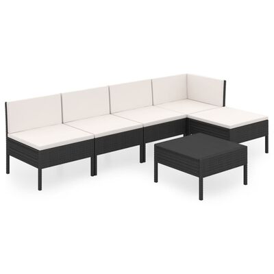 vidaXL Set mobilier de grădină cu perne, 6 piese, negru, poliratan