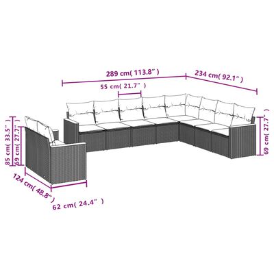 vidaXL Set canapele de grădină, 10 piese, cu perne, bej, poliratan