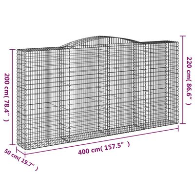 vidaXL Coșuri gabion arcuite, 6 buc 400x50x200/220 cm, fier galvanizat