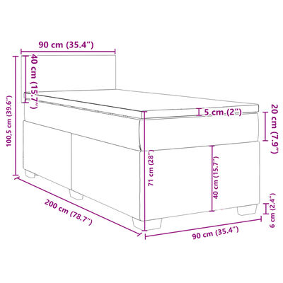 vidaXL Pat box spring cu saltea, gri deschis, 90x200 cm, textil