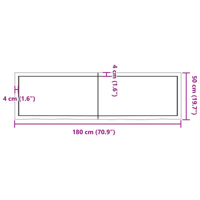 vidaXL Blat de baie, maro închis, 180x50x(2-4) cm, lemn masiv tratat