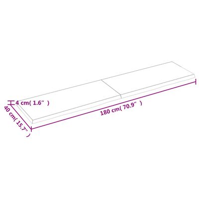 vidaXL Blat de baie, 180x40x4 cm, lemn masiv netratat