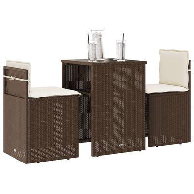 vidaXL Set bistro cu perne, 3 piese, maro, poliratan