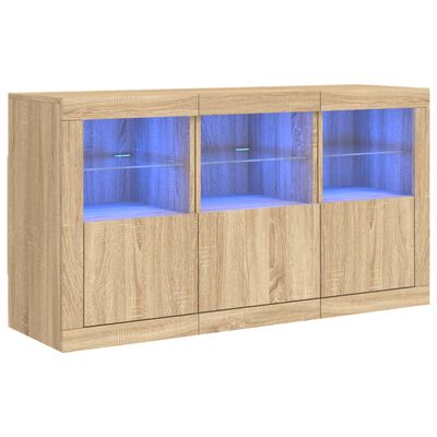 vidaXL Servantă cu lumini LED, stejar sonoma, 123x37x67 cm