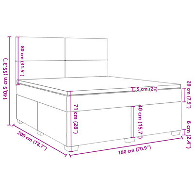 vidaXL Pat box spring cu saltea, gri deschis, 180x200 cm, catifea