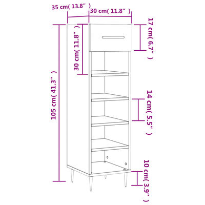 vidaXL Pantofar, alb, 30x35x105 cm, lemn compozit