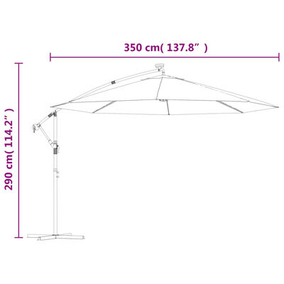 vidaXL Umbrelă suspendată cu LED-uri și stâlp metalic, nisipiu, 350 cm