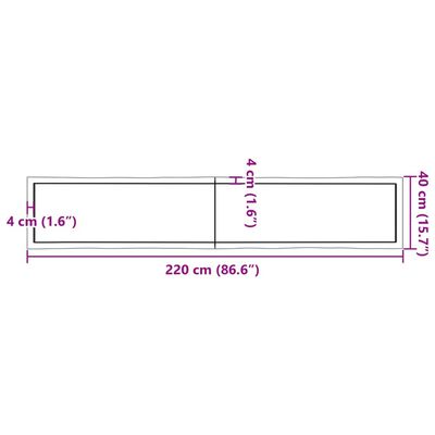 vidaXL Blat masă, 220x40x(2-6) cm, maro, lemn tratat contur organic