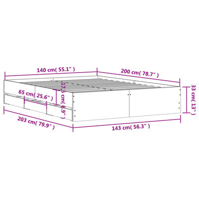 vidaXL Cadru de pat cu sertare gri sonoma 140x200 cm lemn prelucrat