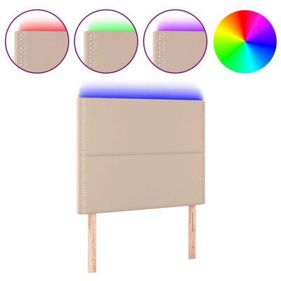 vidaXL Tăblie de pat cu LED, cappuccino, 100x5x118/128 cm, piele eco