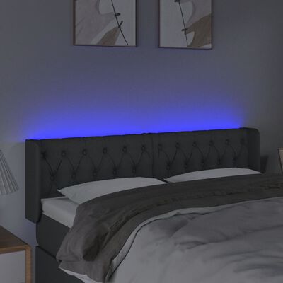 vidaXL Tăblie de pat cu LED, gri închis, 163x16x78/88 cm, textil