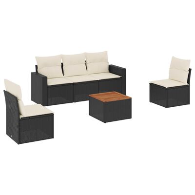 vidaXL Set mobilier de grădină cu perne, 6 piese, negru, poliratan