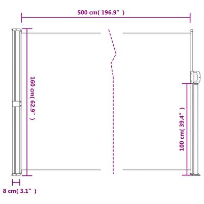 vidaXL Copertină laterală retractabilă, teracotă, 160x500 cm