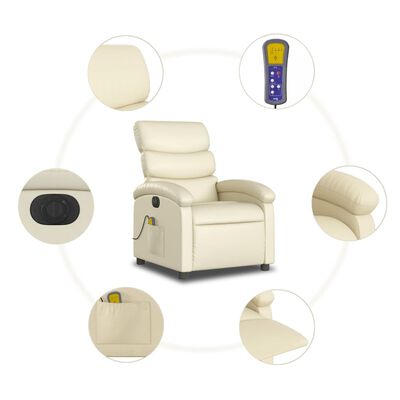 vidaXL Fotoliu electric de masaj rabatabil, crem, piele ecologică