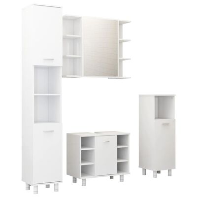 vidaXL Set mobilier de baie, 4 piese, alb extralucios, PAL