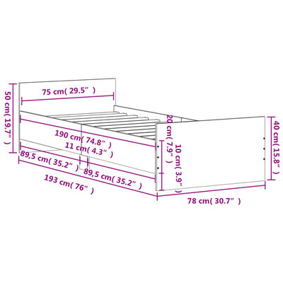 vidaXL Cadru de pat mic single sonoma gri 75x190 cm lemn prelucrat