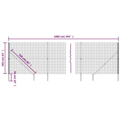 vidaXL Gard plasă de sârmă cu țăruși de fixare, antracit, 1,6x10 m