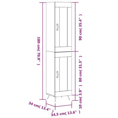 vidaXL Dulap înalt, stejar maro, 34,5x34x180 cm, lemn prelucrat