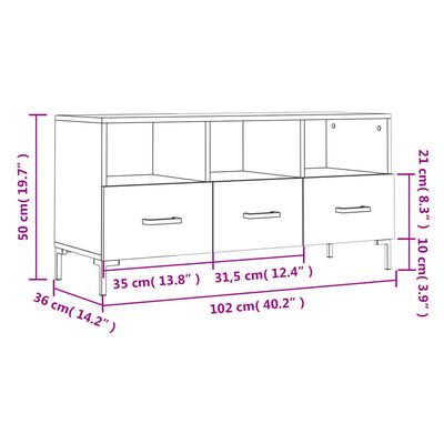 vidaXL Dulap TV, alb, 102x36x50 cm, lemn prelucrat