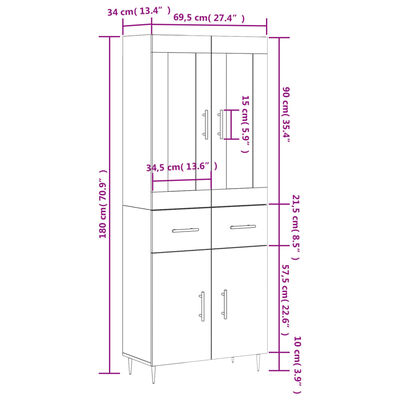 vidaXL Dulap înalt, stejar maro, 69,5x34x180 cm, lemn compozit