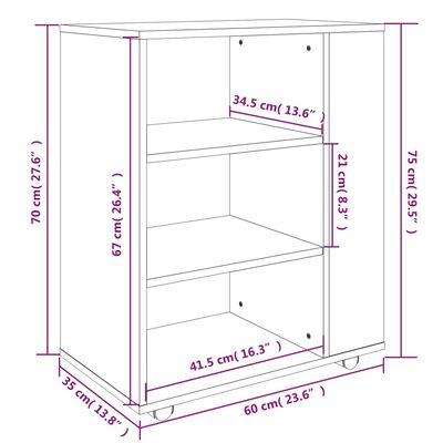 vidaXL Dulap cu roți, stejar fumuriu, 60x35x75 cm, lemn prelucrat