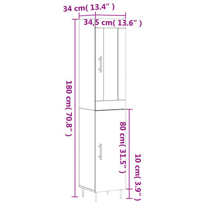 vidaXL Dulap înalt, alb, 34,5x34x180 cm, lemn prelucrat