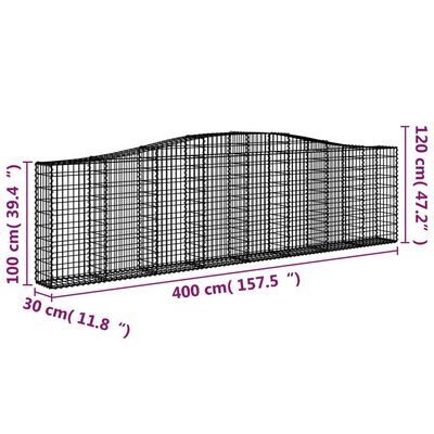 vidaXL Coșuri gabion arcuite 4 buc, 400x30x100/120 cm fier galvanizat