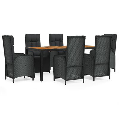 vidaXL Set mobilier de grădină cu perne, 7 piese, negru, poliratan