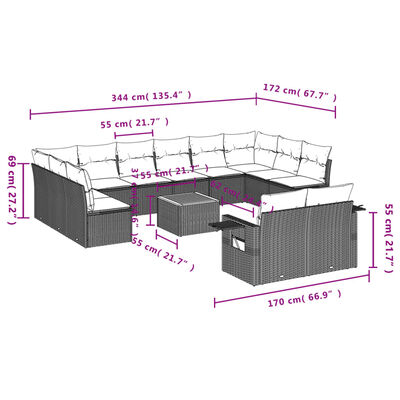 vidaXL Set mobilier de grădină cu perne, 13 piese, negru, poliratan