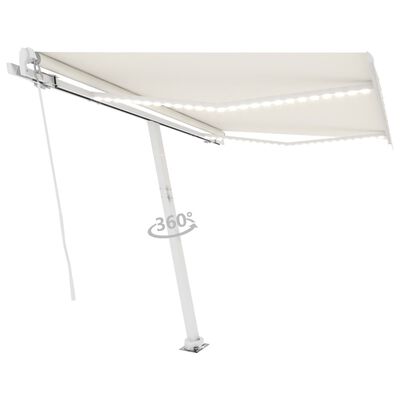 vidaXL Copertină retractabilă manual cu LED, crem, 350x250 cm