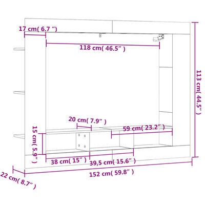 vidaXL Comodă TV, gri sonoma, 152x22x113 cm, lemn prelucrat