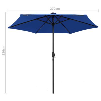 vidaXL Umbrelă de soare, LED-uri și stâlp aluminiu, azur, 270 cm