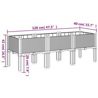 vidaXL Jardinieră de grădină cu picioare, gri deschis, 120x40x42cm, PP