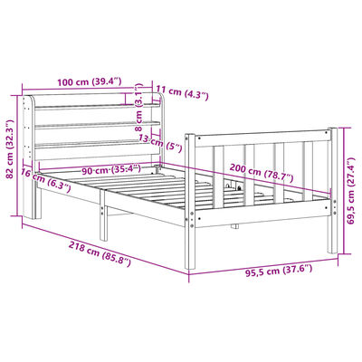 vidaXL Cadru de pat fără saltea, alb, 90x200 cm, lemn masiv pin